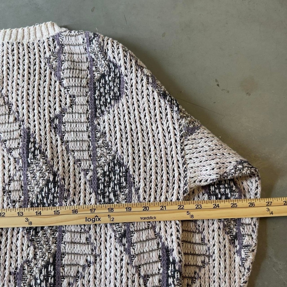 Vintage 90s crossings 100% cotton knit pattern sweater cream purple - Picture 4 of 6